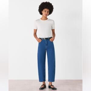 Whistles High Waisted Barrel Leg Jean Denim Stretch in Denim Blue 29